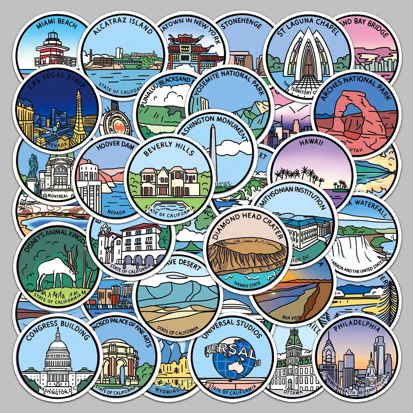 50PCS Famous Tourist decals outdoor travel maps classic world landmark sticker