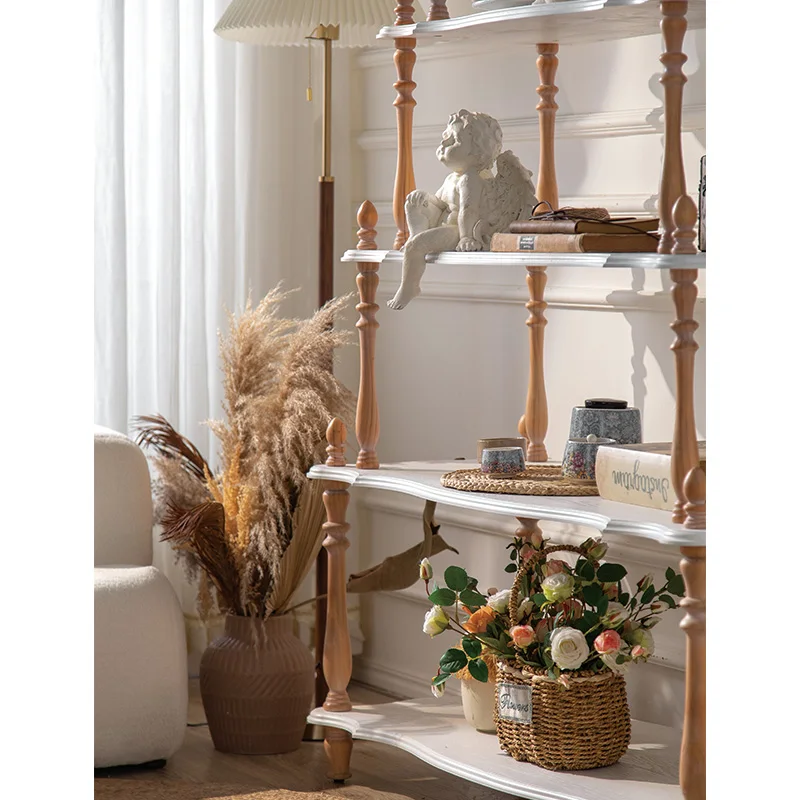 Household Retro Shelves Solid Wood Storage Rack Floor-Standing Shelves For Home Decor