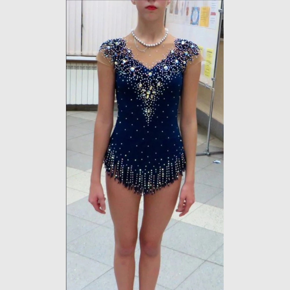 Ice Skating dress Girls Competition skirt Professional  ballroom Figure skating dress long sleeves Dance wear