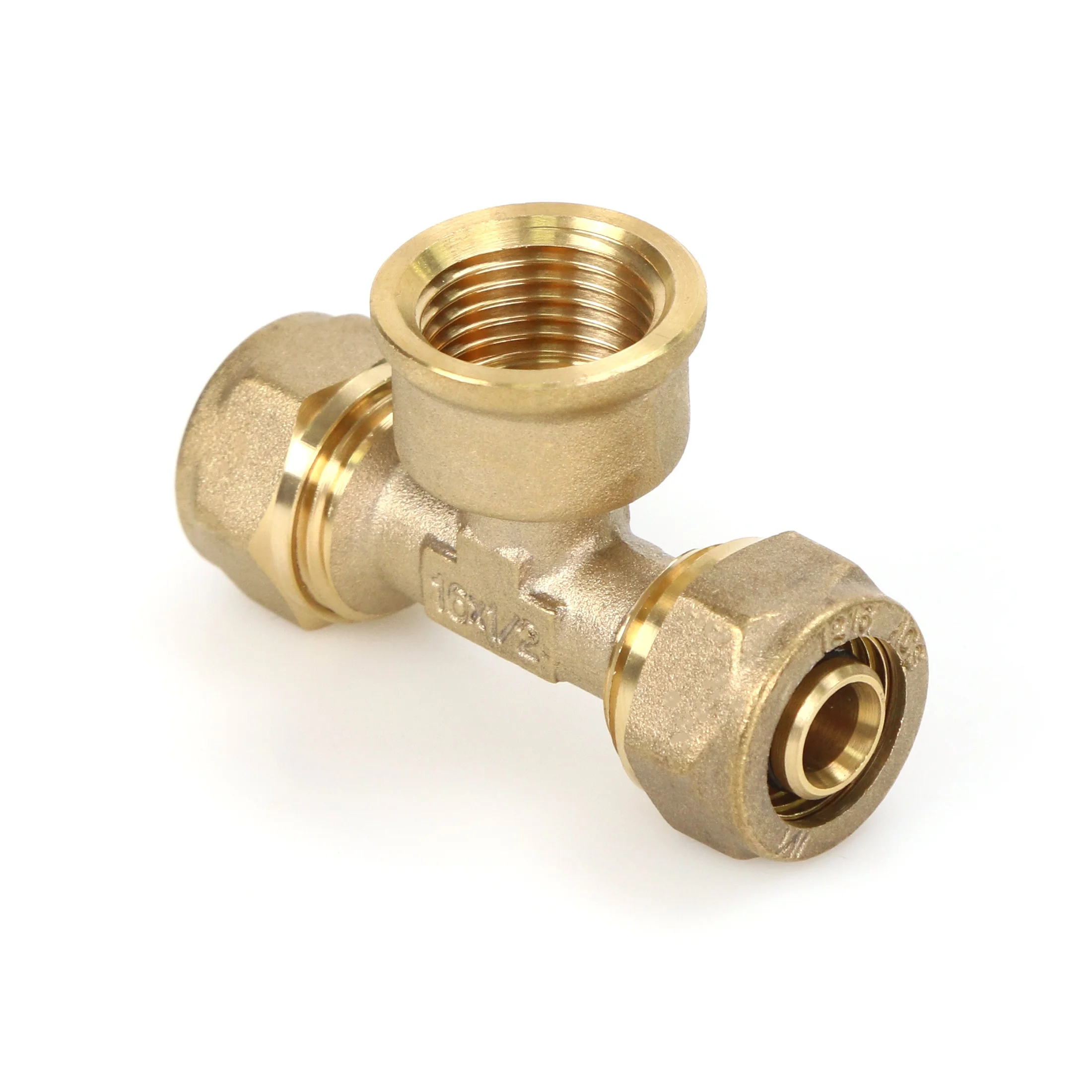 AENOR SKZ Water Mark ACS WRAS Natural color compression fitting brass compression tee  female tee