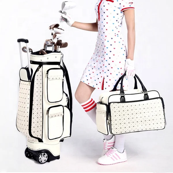 Blank golf bag with wheels waterproof custom PU leather golf staff bag