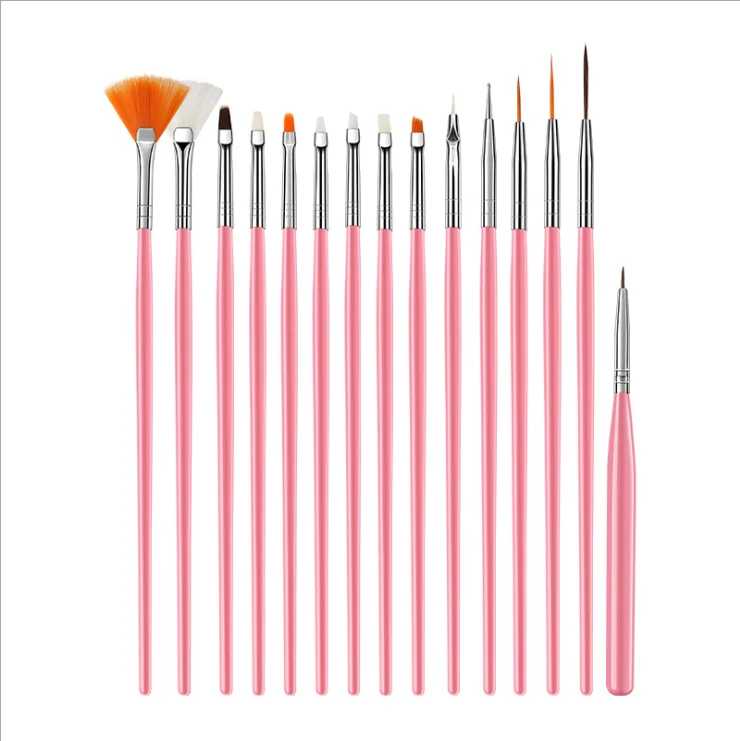 
Hot Selling 15 pcs Pink White Black Nail Art Brush Acrylic Set Art Tool 