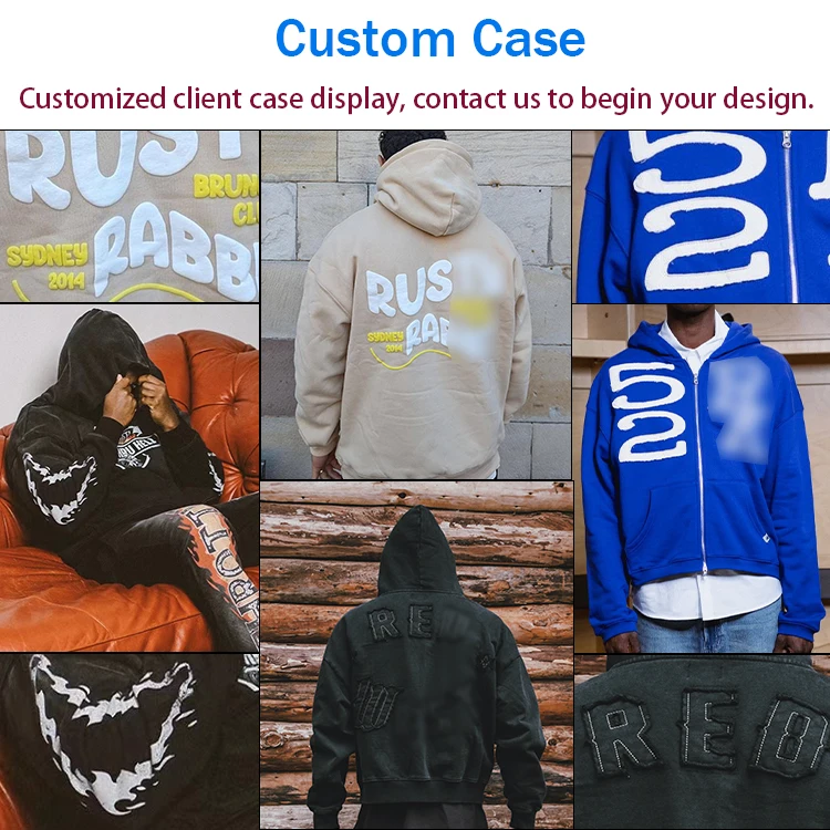 High quality heavyweight cotton streetwear clothes fleece sweatshirt custom 400 500 gsm puff print logo oversized hoodies men