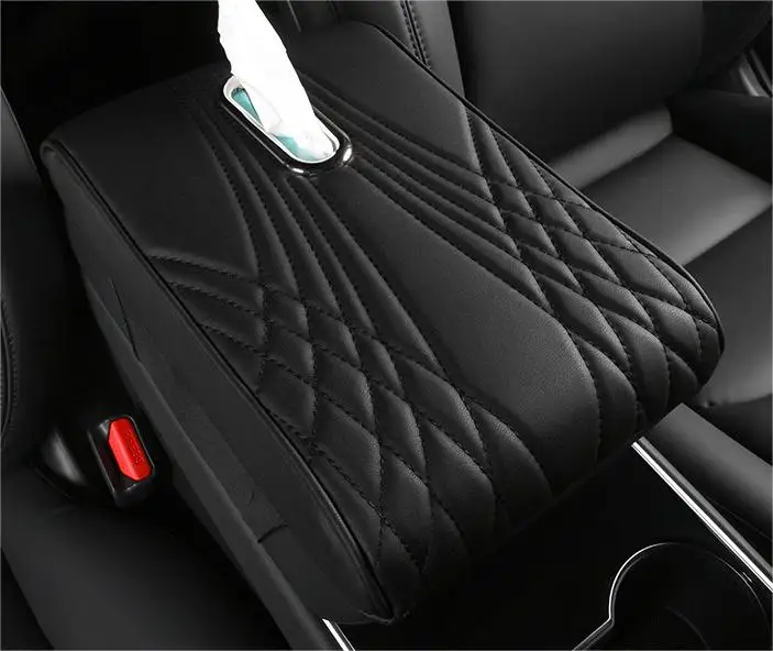 Car Center Console Cover-armrest Box Arm Rest Cushion Towel Armrest Pad for Car Multifunctional Paper OEM Leather Storage Box