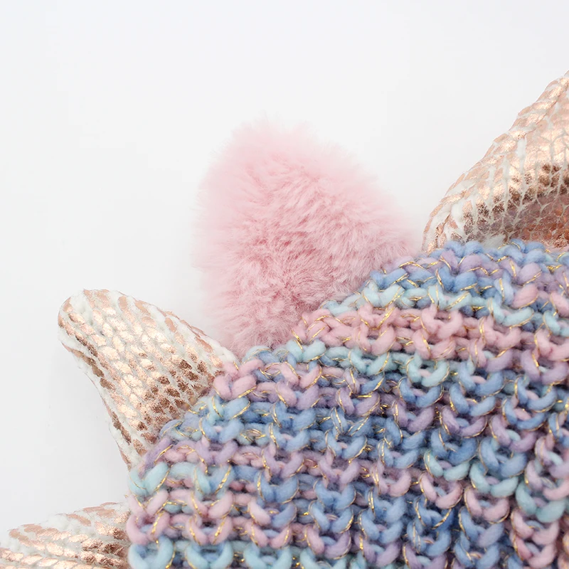 Winter Cute Double Layer Baby Dinosaur Knitted Winter Wool Earflap Hat Girls Ear Muff Hat Wool Beanie For Kids