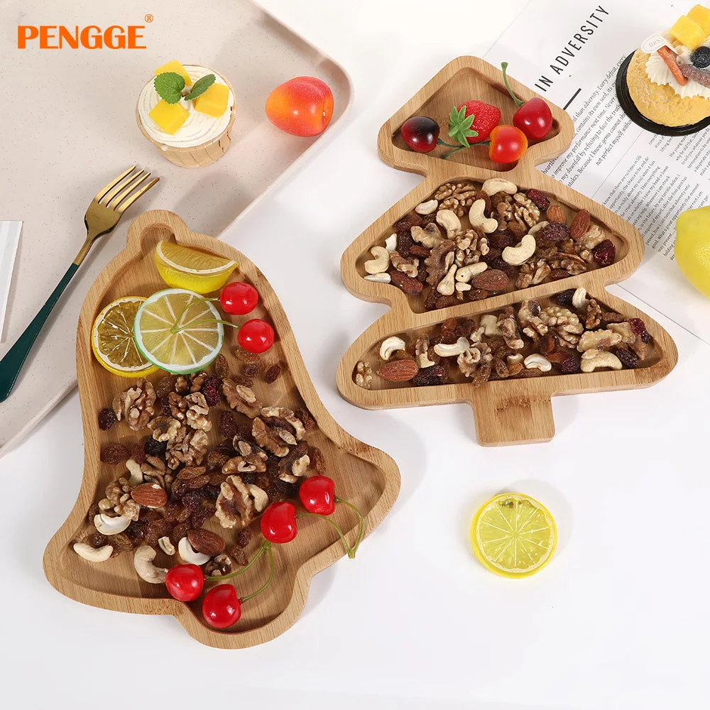 Classic Reusable Bamboo Dinner Plate Wooden Tray Sustainable Classic Restaurant Home Use Camping Christmas Tree