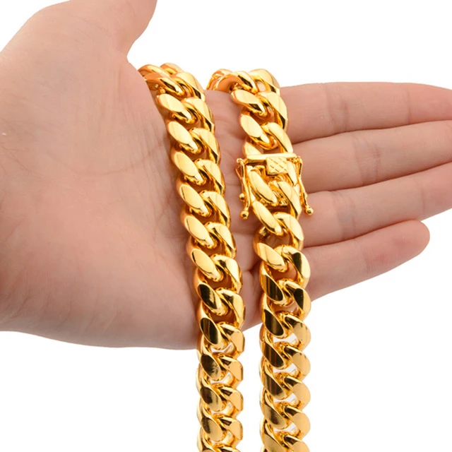 Роскошные Майами кубинской Chain14K 18K позолота нержавеющая сталь тяжелый подойдет в качестве подарка как для мужчин так и стиле хип-хоп ювелирные изделия