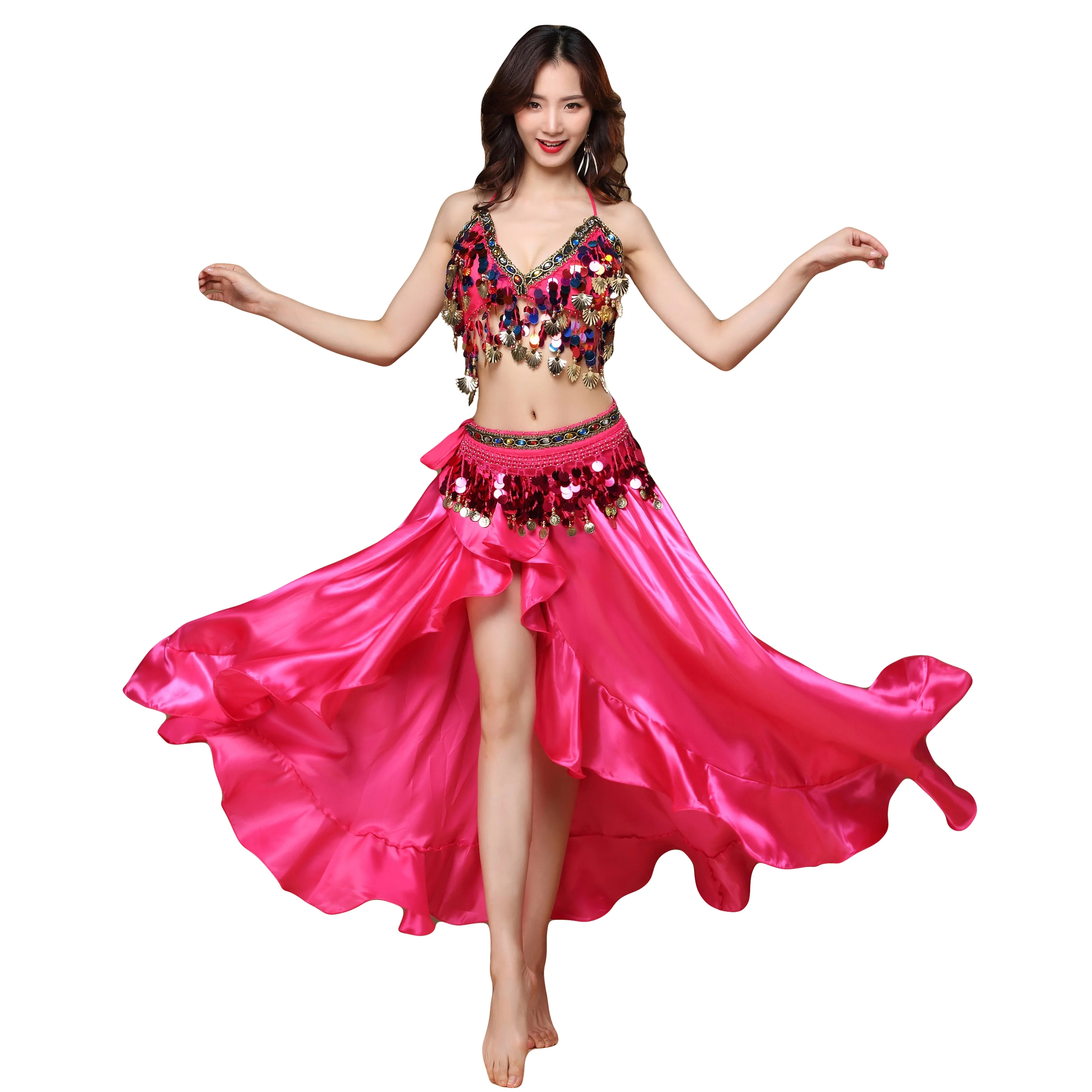 Костюм для танца живота, с бюстгальтером, юбкой и шарфом на бедрах