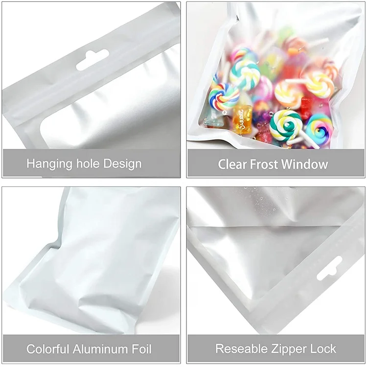 
17 Sizes Matte White Mylar Zipper Bags Aluminum Foil Food Storage Bags with Clear Window for Craft Jewelry Necklace Earrings Pac 