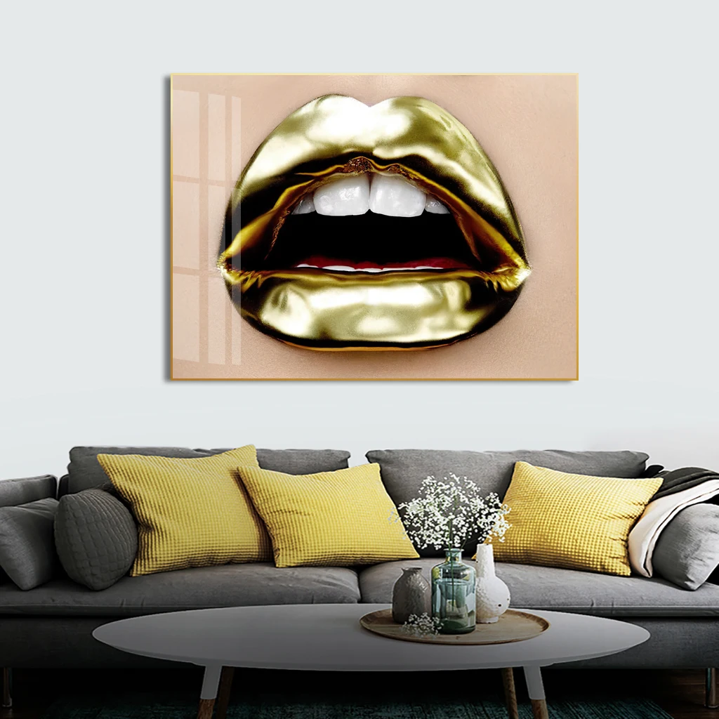 Gold Sexy Lips art modern wall art nude luxury painting for home decor picture print canvas and poster girl