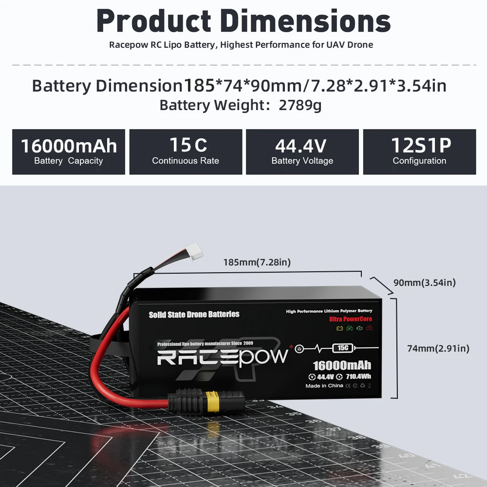 Аккумулятор Racepow высокой плотности 6S 8S 12S 16Ah 22Ah 28Ah полутвердотельный для дрона-дрона гексакоптера БПЛА