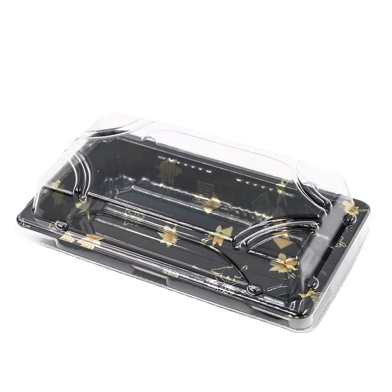 Sushi Box Rectangular Clear Plastic ZY01 Wholesale Disposable Food PS Rectangle Black Base with Clear Lid Sushi or Salad