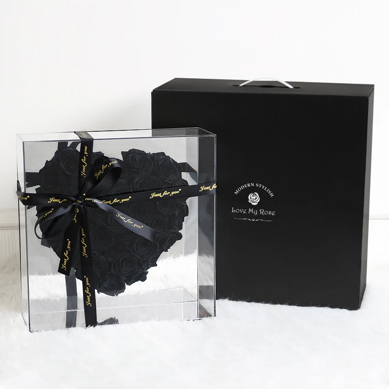 Luxury transparent square acrylic decorative flower soap rose bouquet packaging box clear flower gift display boxes