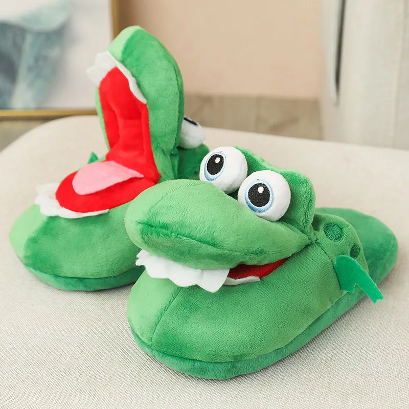 2024 Fashion Evil Fluffy Home Slippers Animal Warmth Pillow Crocodile Slippers