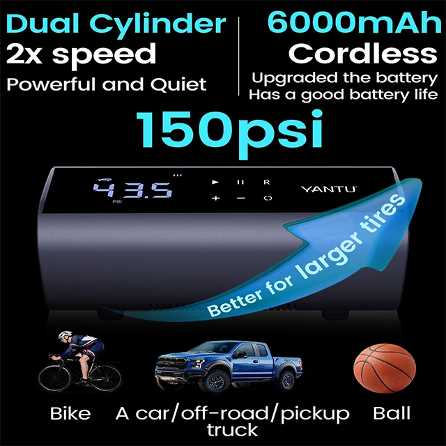 YANTU  A22 wireless rechargeable portable car pump 12V double cylinder air compressor electric automobile wheel tire inflators