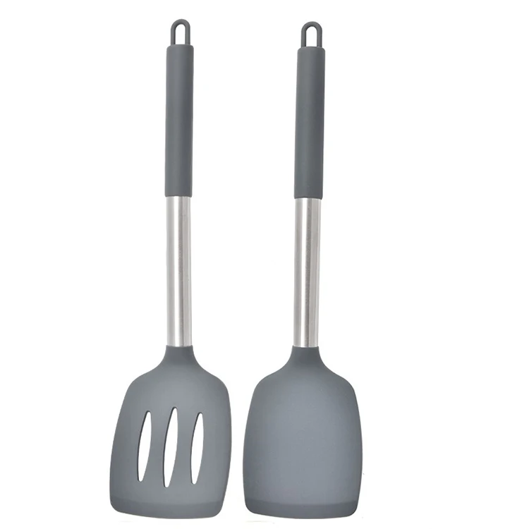 2 Pack Solid Turner Spatula Solid & Slotted Silicone Spatula Set