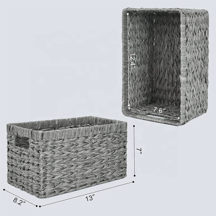 desktop Woven Rattan Storage Basket, Wicker Gray Baskets for home or office