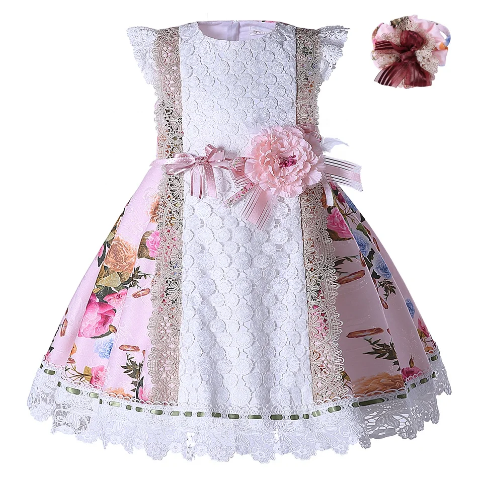 OEM Pettigirl boutique pink lovely lace flower wedding beautiful girl dress for teenage girls