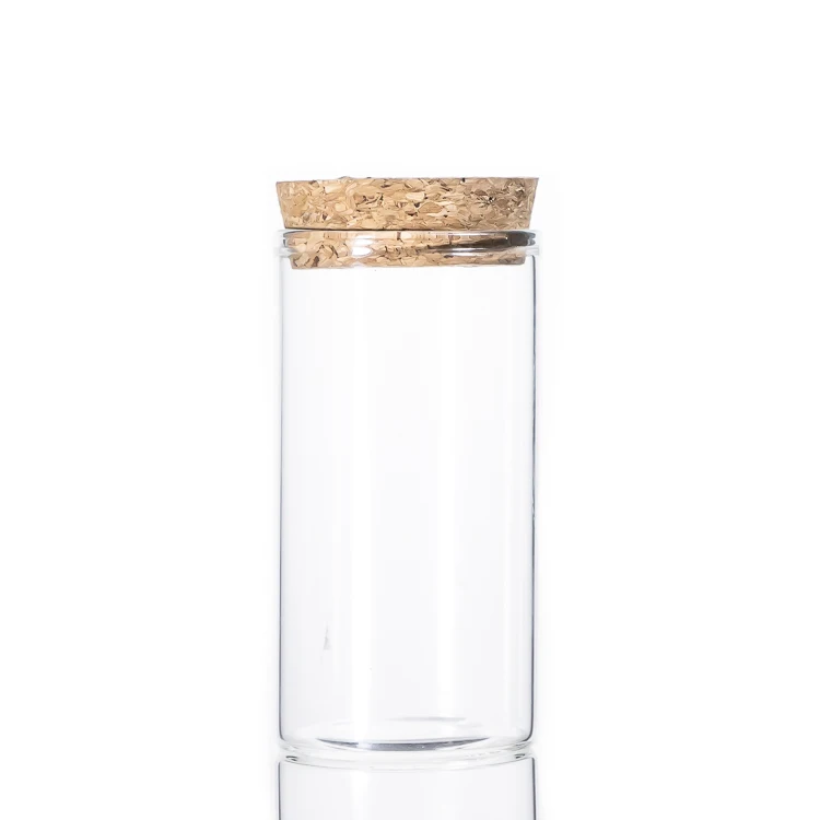 wholesale 100 ml cylinder round borosilicate kitchen storage glass jar spice tea nut container glass jars with wooden lid