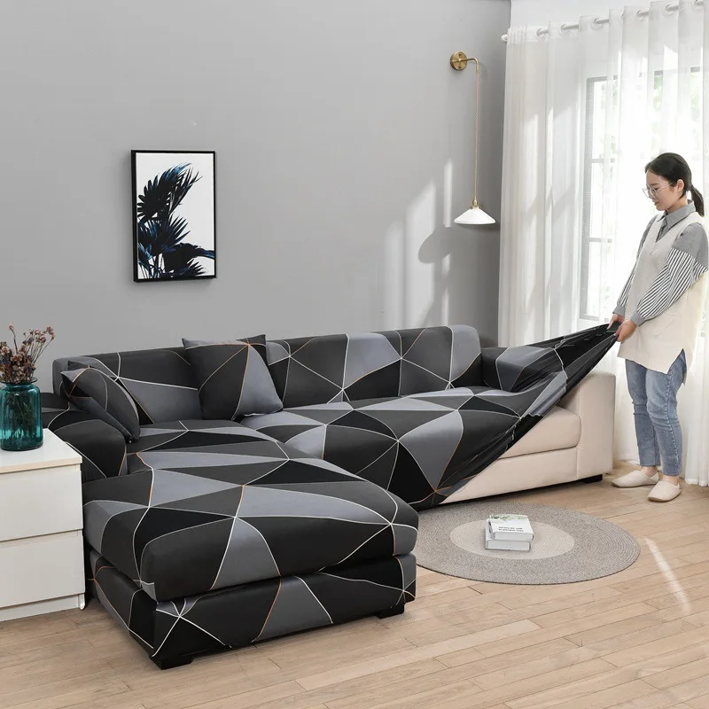 Black Gray Spandex L Shape Nordic Style Elastic 2 Seaters 3 Seaters I L Shape Slipcover Couch Sofa Covers