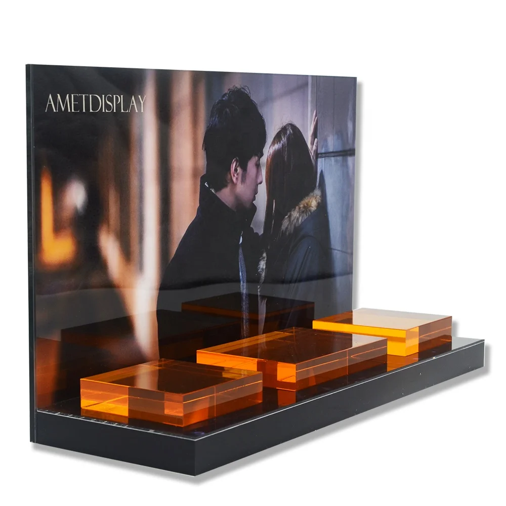 Пользовательский L-образный акриловый косметический дисплей и витрина для макияжа бесплатный дизайн