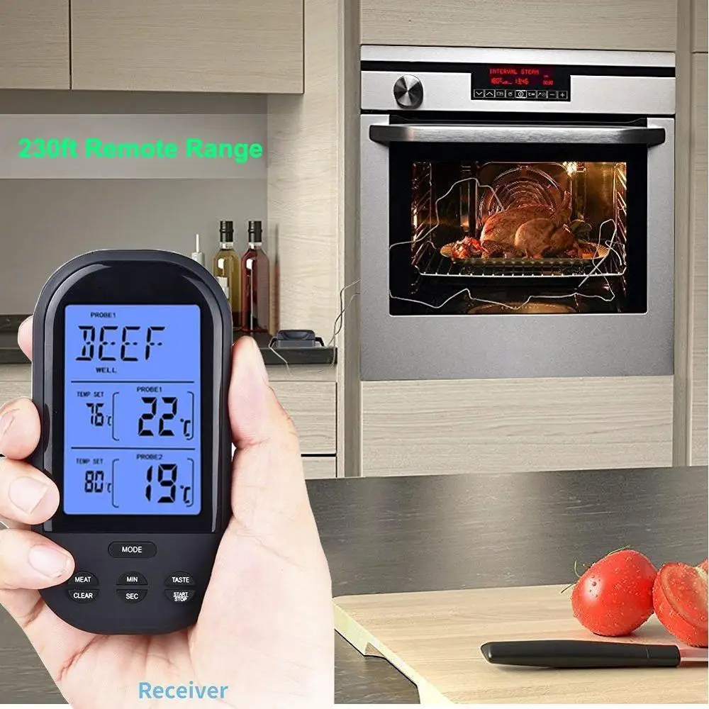 Digital Wireless Grill Oven BBQ Meat Thermometer with 2 Channel 2 Waterproof Probes