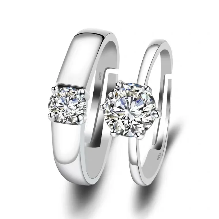 Fashion Adjustable Couple Ring With Luxurious Zircon Plated Platinum Ring For Valentines Day Gift Wedding Ring