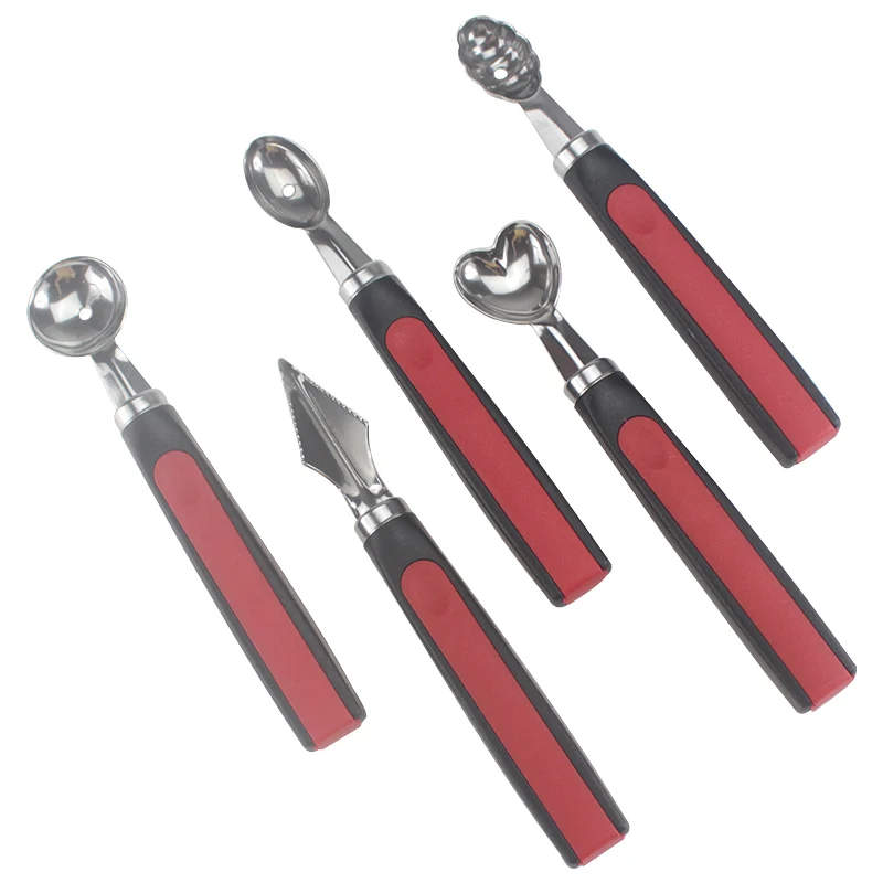 factory price 5 in 1 digging fruit ball scoop watermelon spoon 304 round spoon ball digger
