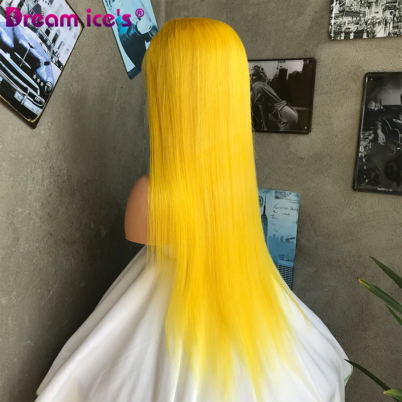 Yellow Cosplay Wig Human Hair Long Straight 13x4 Lace Frontal Wigs for Women Purple Blonde Colorful Wig Middle Part Nature Hair