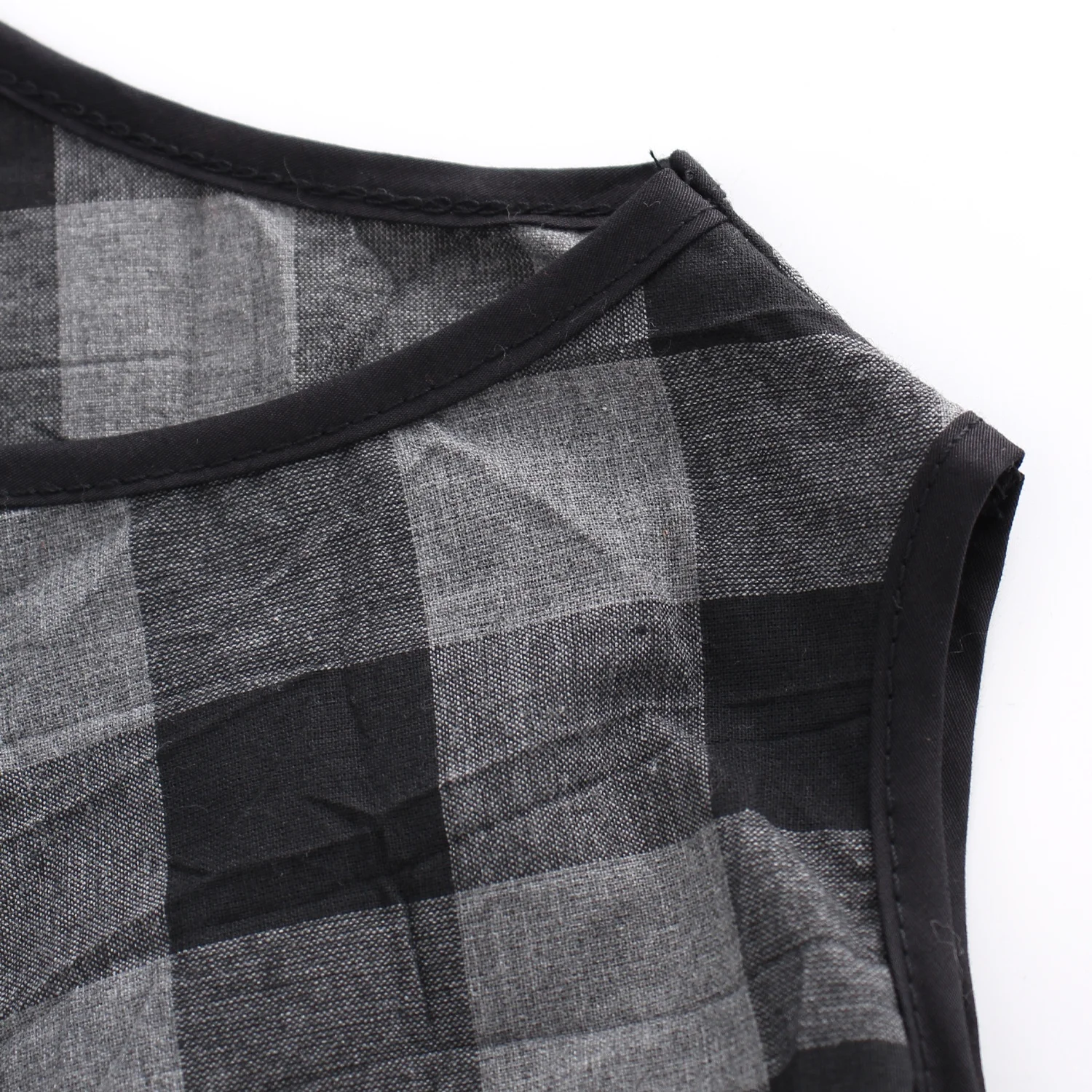 Boutique Dress Manufacturer Custom Gray Plaid Sleeveless Wrinkle Effect Checked Balloon Dress Women Lady Elegant Loose