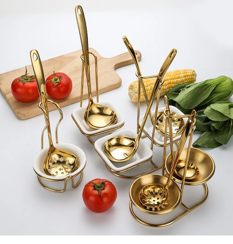 Kitchen Gadgets Accessory Metal Cooking Spoon Holder Rest Serving Spoon Keeper Double Standing Spoon Rest