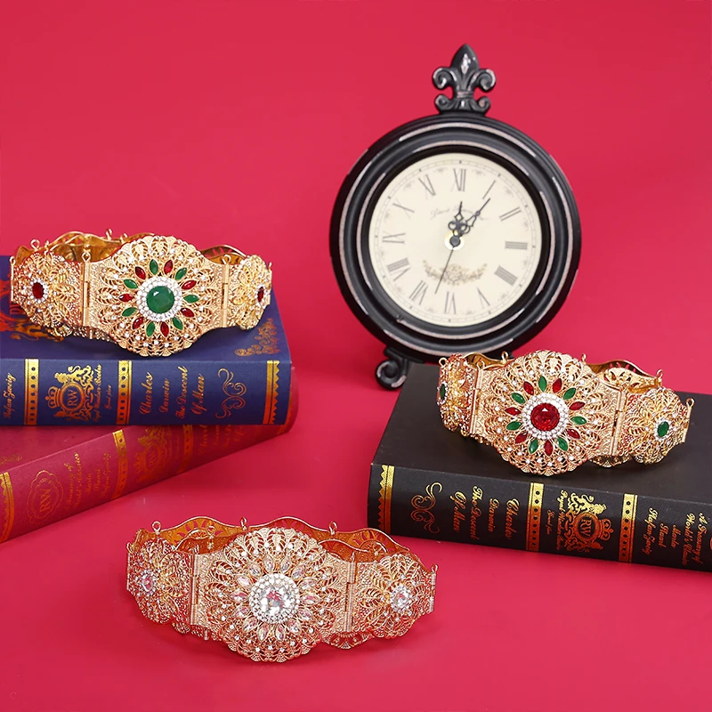 Кафтан свадебное платье, цепочка на талию, традиционный подарок, регулируемые Роскошные ювелирные изделия для невесты золотого цвета, Марокко, Хрустальный пояс, бижутерия