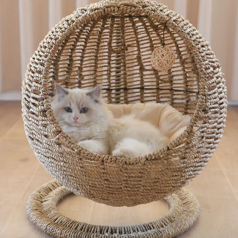 Healthy Eco-Life Pet Natural Series Wicker balcony decorate indoor plastic cute rattan cane cat little dog swing chairs