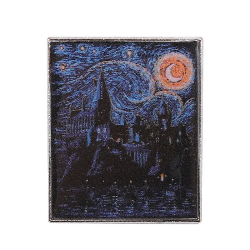 Van Gogh oil painting series metal paint corsage figure cat landscape artistic badge accessories