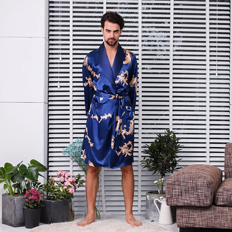 OEM plus size man Gift Custom satin two pieces Silk Satin Long Sleeve polyester Loungewear Pajamas Mans Sleepwear robe set