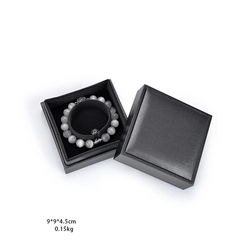 MJJ custom Lid and  Cover smooth Silver gray brushed PU leather jewelry box with black fibre