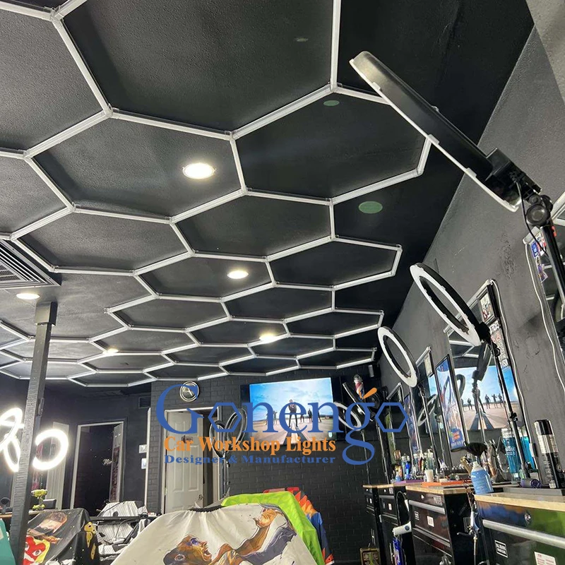 Modern Hair Salon Beauty Lighting Popular Super Brightness Hexagon Lighted Barber Station