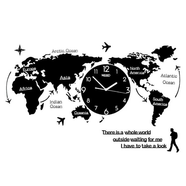 Modern Style Diy Home Decoration Wall Clocks Large Acrylic 3d World Map Wall Clock