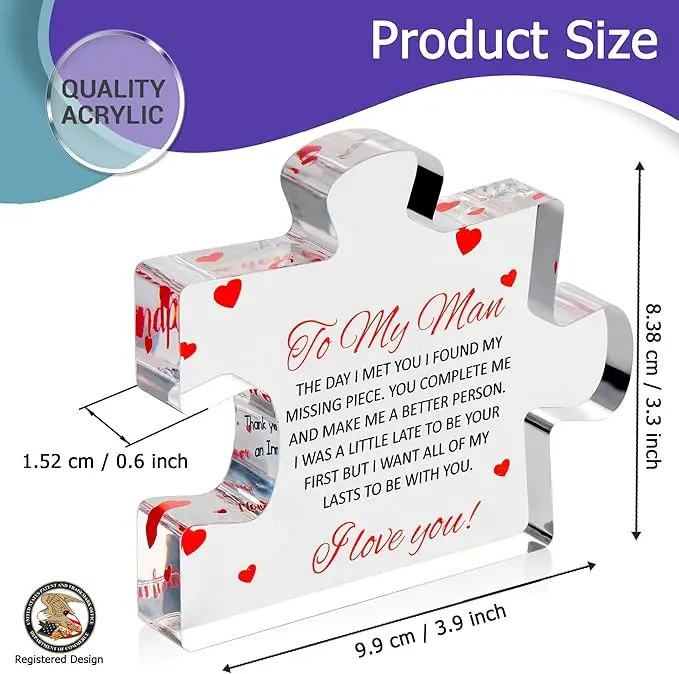 Valentines Day Couple Gift Custom UV Print Acrylic Puzzle Block Display