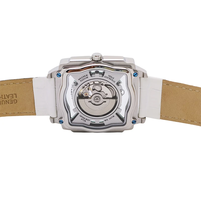 Oem 316 stainless steel case and the transparent caseback leather strap wrist luxury watch for men