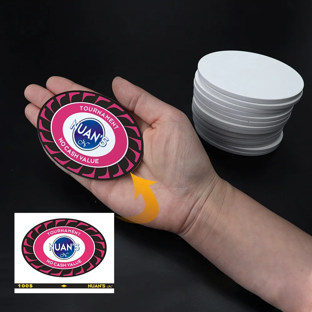 Factory custom oval white ceramic poker chips 94mm blank chip 60g good various designed printable casino grade for gambling game