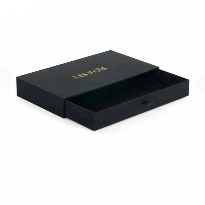 wholesale china custom gift box with logo black cardboard sliding boxes packaging garment apparel wallet drawer box packaging