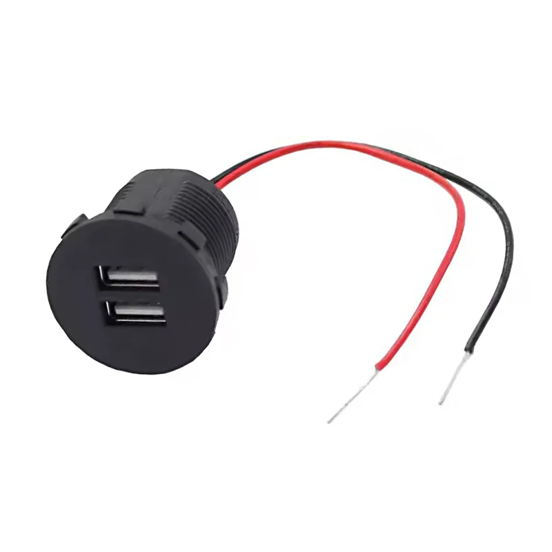 12V 24V DC 2 USB Port Mobile Electric 2.4A Fast Car Mount Motorcycle Phone Charger Black USB Charger with 20 AWG Wire