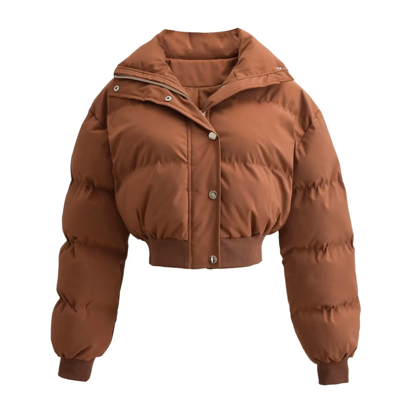 Wholesale Custom Logo Luxury Plain Fashion Thick Cropped Down Coats Plus Size Long Sleeve Zip Sexy Hot Girl Light Puffer Jacket