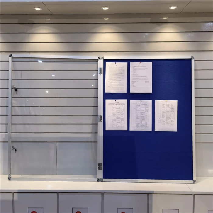 Wholesale Office Wall Mounted Lockable Bulletin Board Classroom Acrylic Door Gray Fabric Showcase Indoor Notice Board With Lock