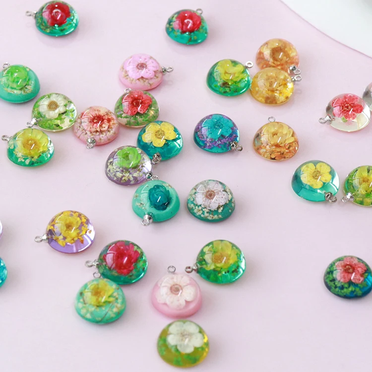 Fashion Jewelry Pendants Acrylic Real Dried Flower Charm Wholesale High Quality Resin Earring Charms