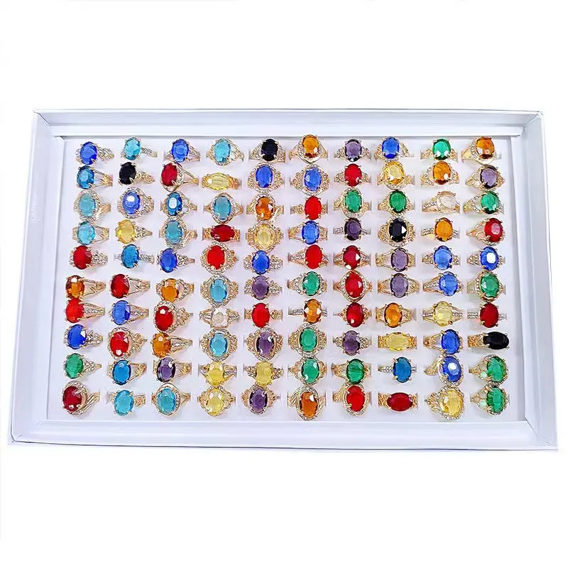 2024 New hot female crystal zircon ring, fashion color crystal ring. Shiny glamour ring for women