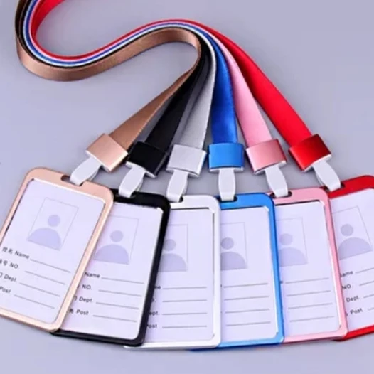 
High quality business Credit emplyeee student trade show Aluminum id card holder with custom printing lanyard or blank lanyard 