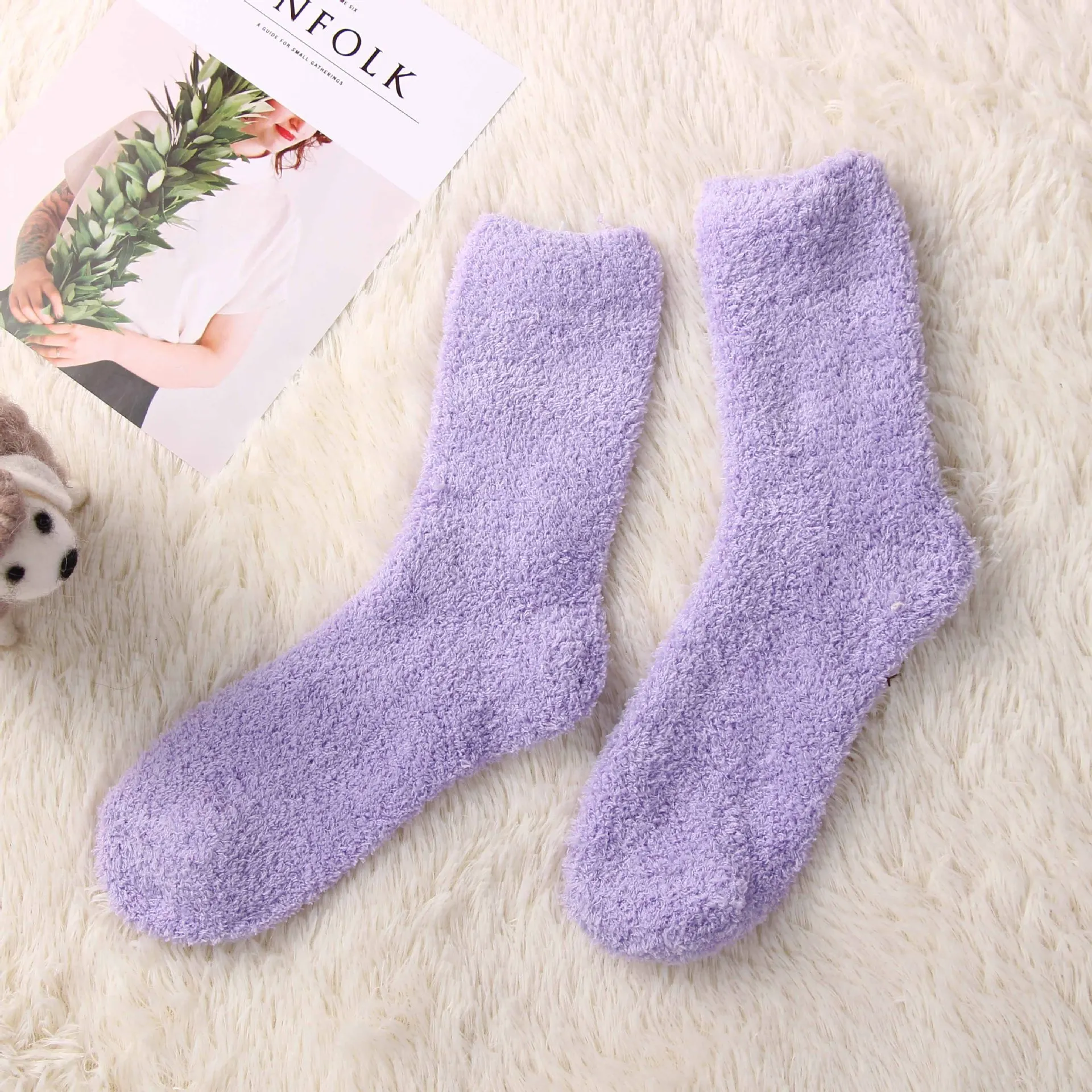 Most popular womens short fluffy microfiber home thick socks