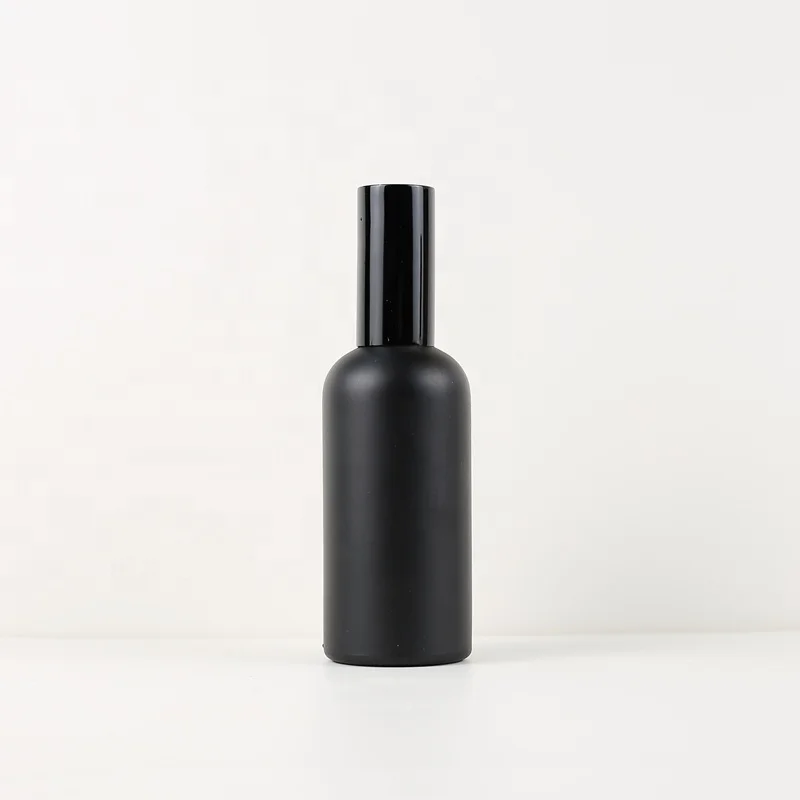 Empty Custom Spray Botol Parfum Atomizer Frosted Matte Black 100ml Cosmetic Serum Spray Glass Bottle With Pump Sprayer